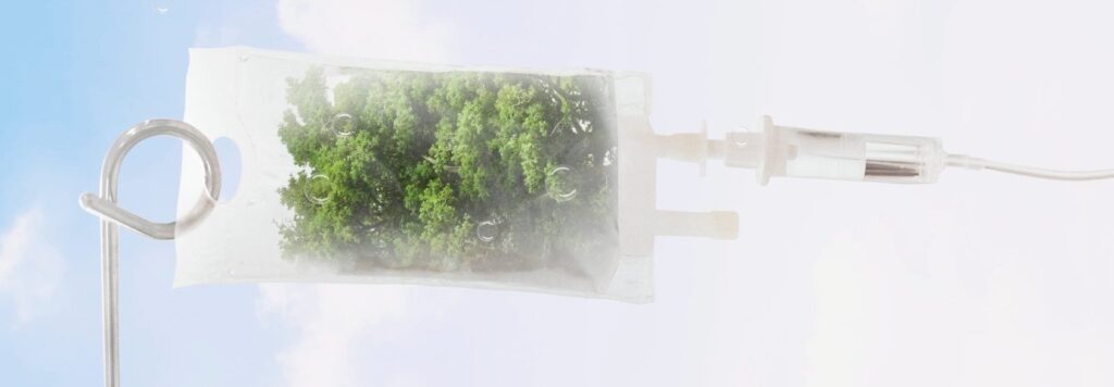 Fresh air from trees in IV bag earth day media remix